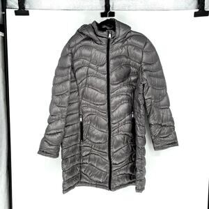 Andrew Marc Silver Gray Hooded Full Zip Packable Long Down Jacket - Plus XXL